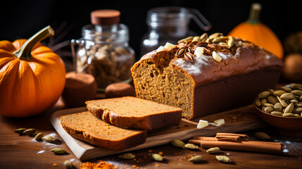 Sliced Pumpkin Bread With Cardamom And White Chocolate On Wooden Board Fall Flavor Showcase