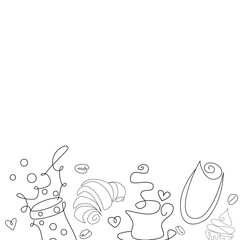 
 Sketched composition with different kinds of bakery line art desing. Vector illustration for bakery shops isolated on blackboard. Fresh bread poster concept

