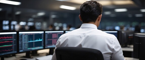 A businessman standing alone in an airport, smiling and looking around