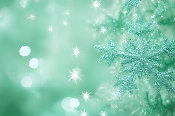 Soft green background, decorated with snowflakes - for your greetings or text