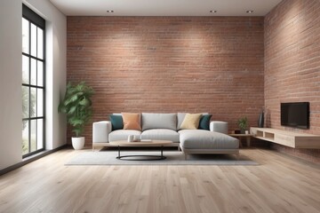 Modern Living Room with Brick Wall, Sectional Sofa, and TV