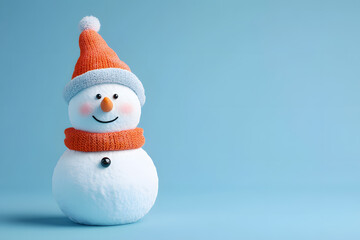 3d cartoon Happy snowman wearing a scarf and hat isolated on blue background