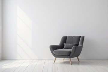 A Gray Armchair in a Minimalist White Room