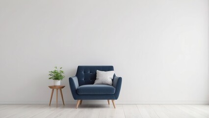 Blue Armchair with Pillow in Minimalist Interior