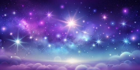 Celestial night sky with glittering stardust sparkle vectors, vibrant purple aurora borealis, misty moonlight, and subtle bokeh, evoking ethereal wonder and enchantment.