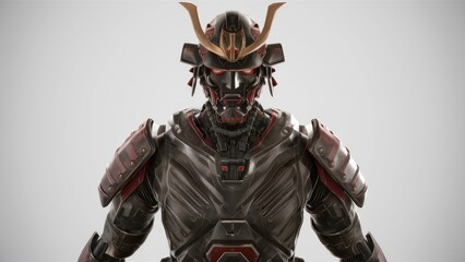 Fototapeta premium 3D rendering of a futuristic male samurai robot on a white background