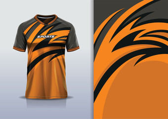 Sport jersey design template mockup curve line for football soccer, running, esports, black orange color © Nimpuna O