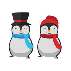 Two Penguins Celebrating Christmas Together