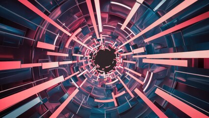 Fototapeta premium Abstract 3D illustration featuring glass tunnels and dynamic ribbons, ideal for graphic design and creative wallpaper applications.