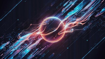  "Abstract Background Featuring Multi-Colored Glowing Liquid with Electric Iridescent Plasma and High-Tech Digital Lines and Particles"