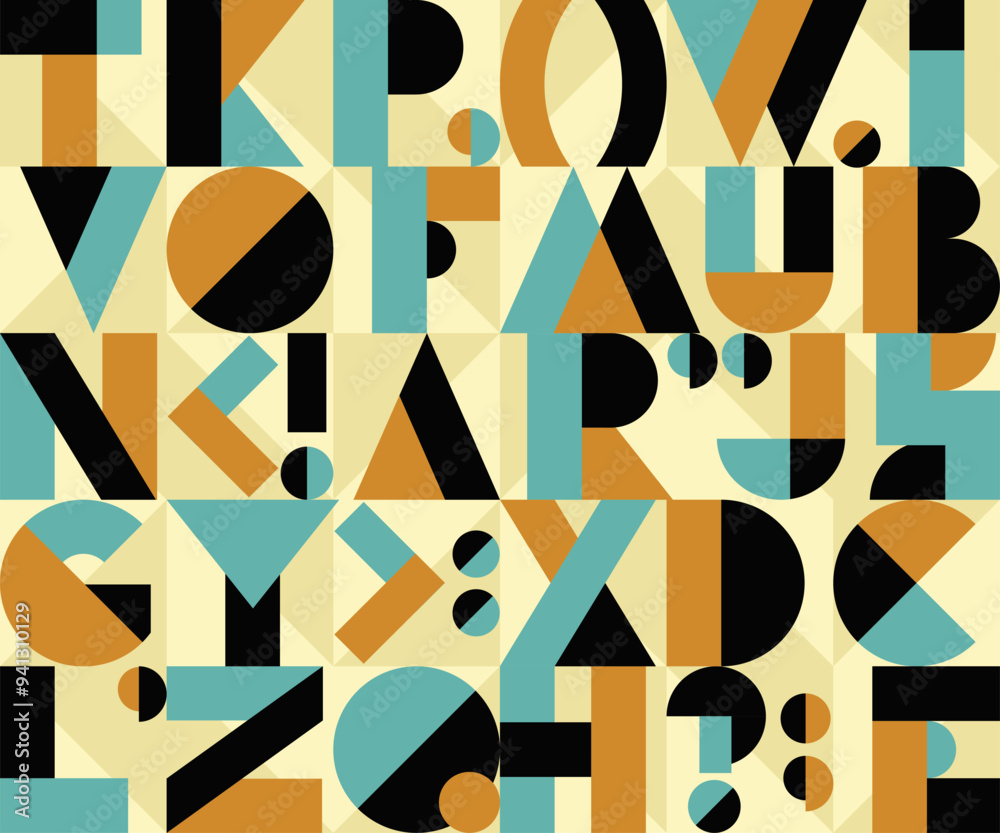 Poster seamless pattern with geometric font, random letters from english alphabet. modern texture with abst