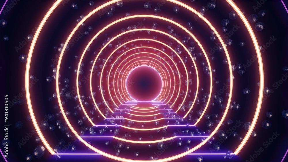 Poster abstract light particles for edm music events with neon tunnel background loop