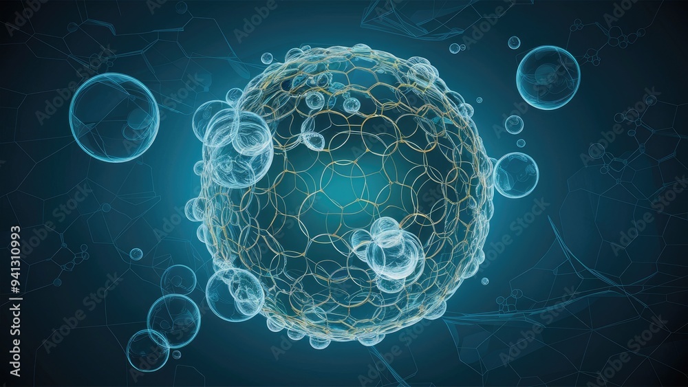 Aufkleber abstract technology metaball wireframe with 3d circles forming grid shapes and molecular mesh surfac