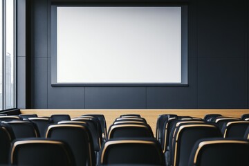 Fototapeta premium With projection screen in the corner of a beige and gray lecture hall