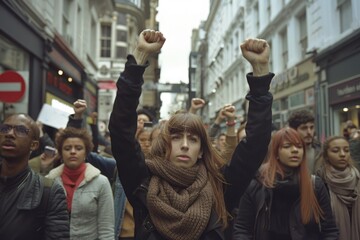 Fototapeta premium Civil dissent: protest, powerful demonstration of public dissatisfaction and demand for change, individuals unite to voice grievances, seek justice, influence social and political transformation