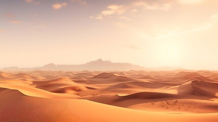 Desert landscape with sand dunes at sunset. 3d render