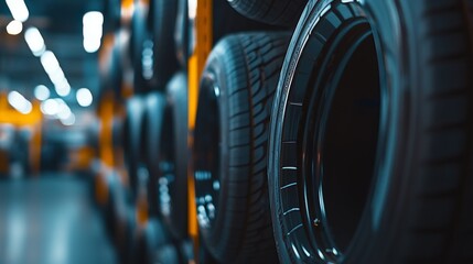 Obraz premium An illuminated tire shop for cars. Automotive commerce and industry concept.