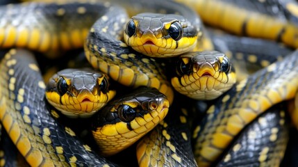 Fototapeta premium Chinese new year of the snake background with tangled snakes in close-up