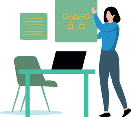 The girl is working on the Bezier.