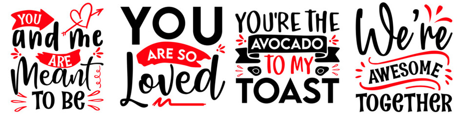 Classic Valentines Calligraphy, Typographic Emblems Set Vector Illustration for Printable, Newsletter, Label