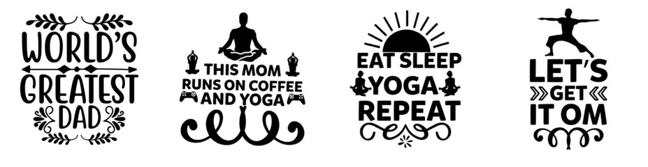 Colourful Yoga Phrases, Typographic Emblems Collection Vector Illustration for Holiday Cards, Sticker, Poster