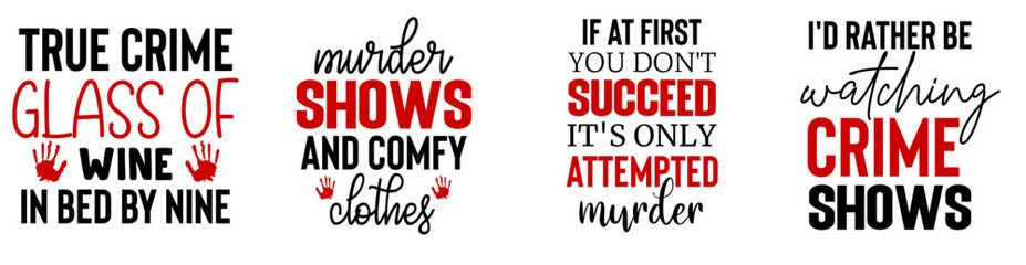 Colourful True Crime Calligraphy, Calligraphic Lettering Collection Vector Illustration for Social Media Post, Packaging, Advertising