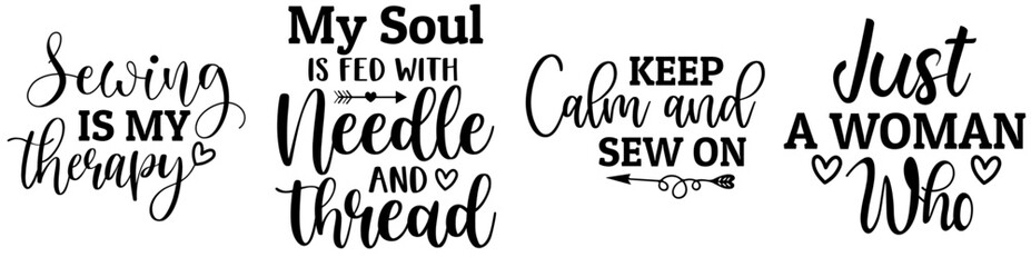 Cute Sewing Typographic Emblems, Calligraphy Collection Vector Illustration for Decal, Presentation, Infographic
