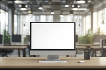 Fototapeta premium Business interior with computer on table and mockup screen