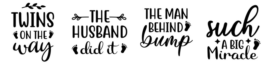 Decorative Pregnancy Typography, Hand Lettering Pack Vector Illustration for Social Media Post, Holiday Cards, Icon