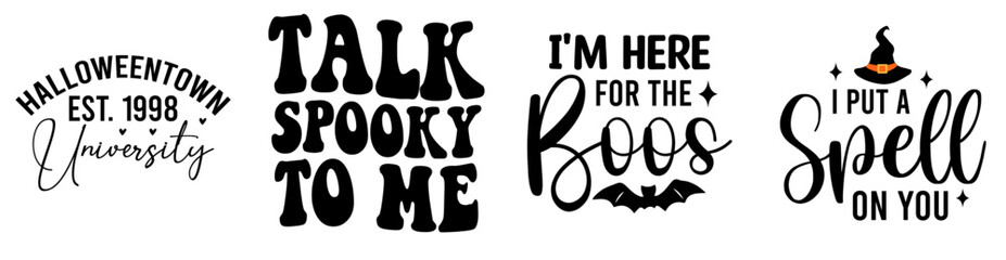 Modern Halloween Phrases, Invitation Set Vector Illustration for Book Cover, Label, Newsletter