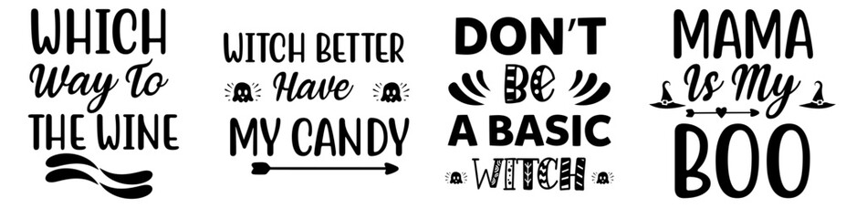 Colourful Halloween Typographic Emblems, Calligraphic Lettering Set Vector Illustration for Bookmark, Social Media Post, Vouchers