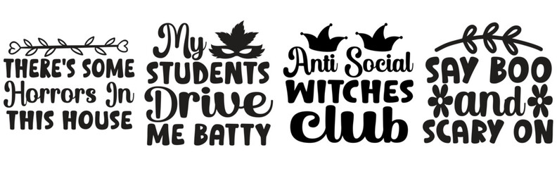 Minimalist Halloween Hand Lettering, Typographic Emblems Set Vector Illustration for Gift Card, Packaging, Advertisement