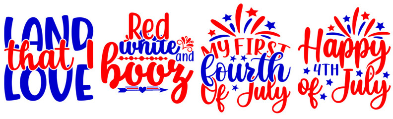 Cute Fourth Of July Labels And Badges, Calligraphic Lettering Pack Vector Illustration for Sticker, Banner, Bookmark