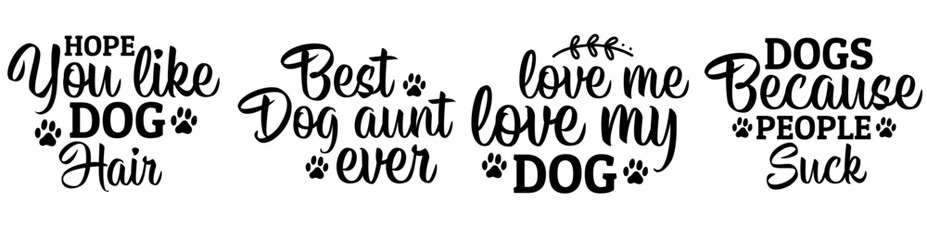 Cute Dog Typographic Emblems, Invitation Set Vector Illustration for Brochure, Sticker, Newsletter