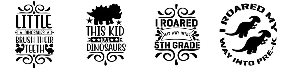 Cute Dinosaur Calligraphy, Hand Lettering Collection Vector Illustration for Infographic, Mug Design, Magazine © David