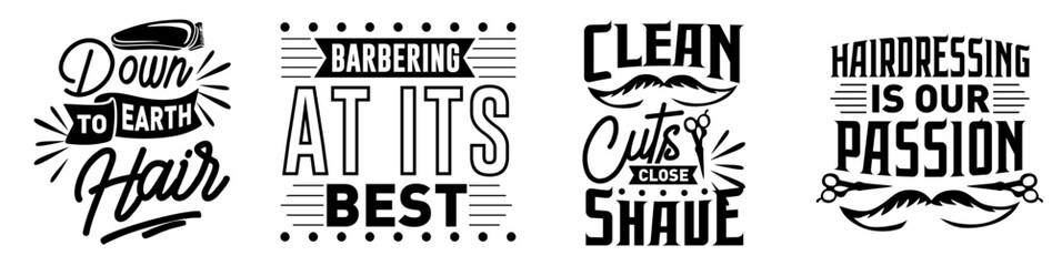 Creative Barber Haircut Phrases, Typography Set Vector Illustration for Announcement, Bookmark, Printing Press