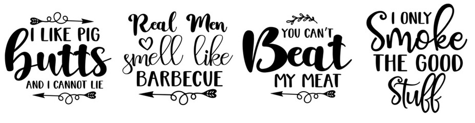 Colourful Barbecue Quotes, Typographic Emblems Pack Vector Illustration for Sticker, Book Cover, Postcard