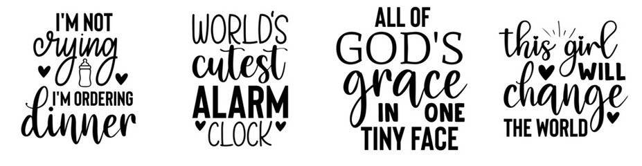 Modern Baby Trendy Retro Style Illustration, Hand Lettering Collection Vector Illustration for Postcard, Packaging, Greeting Card