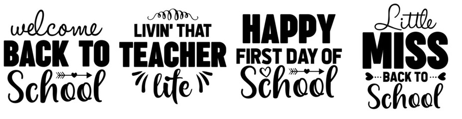 Simple Back To School Calligraphy, Inscriptions Pack Vector Illustration for Sticker, Banner, Announcement
