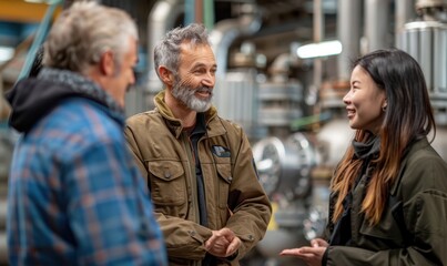 Fototapeta premium Group of multinational engineers having a conversation in a facility