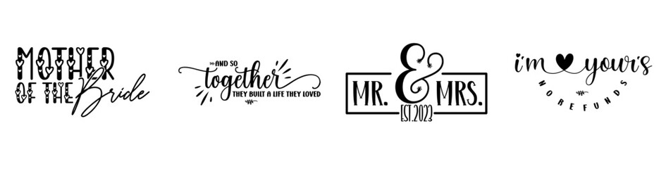 Classic Wedding Trendy Retro Style Illustration, Typography Set Vector Illustration for Wrapping Paper, Flyer, Packaging