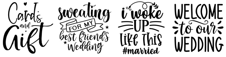 Elegant Wedding Calligraphic Lettering, Inscriptions Set Vector Illustration for Holiday Cards, Advertising, Sticker