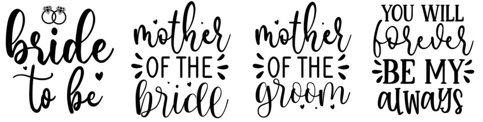 Fototapeta premium Cute Wedding Trendy Retro Style Illustration, Phrases Collection Vector Illustration for Presentation, Social Media Post, Motion Graphics