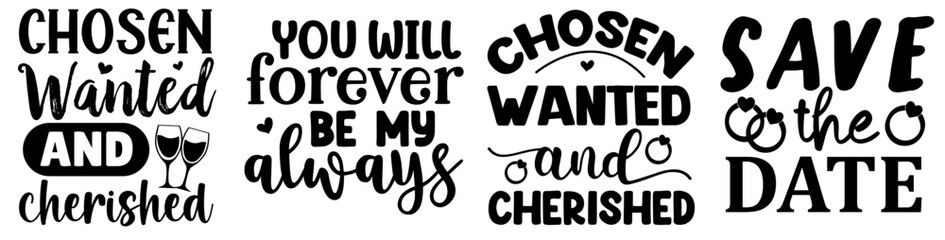 Minimalist Wedding Sign Calligraphic Lettering, Typography Collection Vector Illustration for Magazine, T-Shirt Design, Bookmark