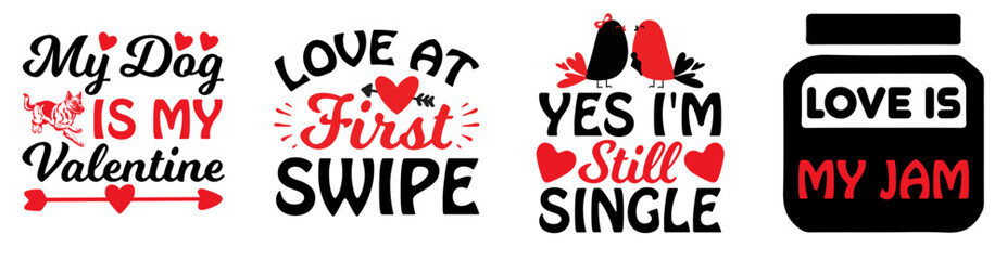 Classic Valentines Day Calligraphy, Inscriptions Bundle Vector Illustration for T-Shirt Design, Announcement, Label