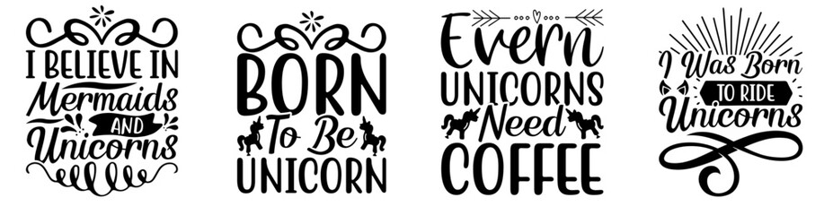 Creative Unicorn Quotes, Calligraphy Bundle Vector Illustration for Brochure, Logo, Wrapping Paper