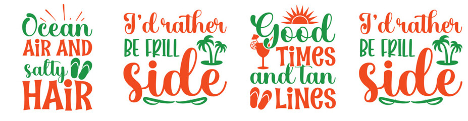 Minimal Summer Phrases, Typographic Emblems Collection Vector Illustration for Packaging, Magazine, Logo