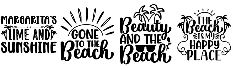 Simple Summer Beach Quotes, Typographic Emblems Collection Vector Illustration for Announcement, Stationery, Printable