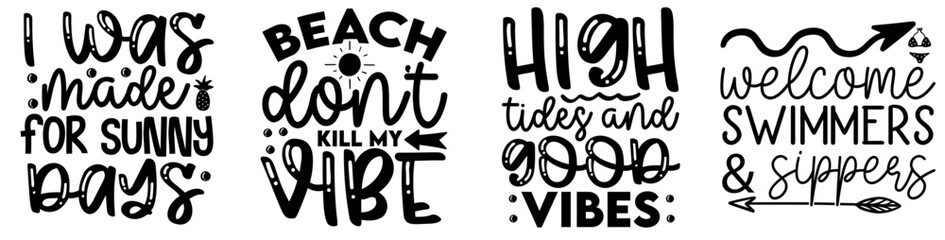 Creative Summer Calligraphy, Invitation Bundle Vector Illustration for Bookmark, Decal, Label