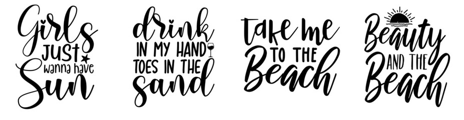 Minimalist Summer Typographic Emblems, Calligraphy Set Vector Illustration for Vouchers, Social Media Post, Poster